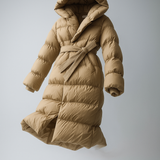Casey | Women's Long Duck Down Puffer Coat with Belted Waist and Hood