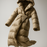 Casey | Women's Long Duck Down Puffer Coat with Belted Waist and Hood