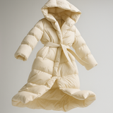 Casey | Women's Long Duck Down Puffer Coat with Belted Waist and Hood