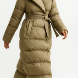 Casey | Women's Long Duck Down Puffer Coat with Belted Waist and Hood