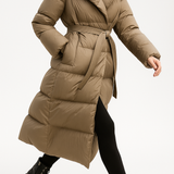 Casey | Women's Long Duck Down Puffer Coat with Belted Waist and Hood