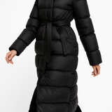 Casey | Women's Long Duck Down Puffer Coat with Belted Waist and Hood