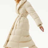 Casey | Women's Long Duck Down Puffer Coat with Belted Waist and Hood