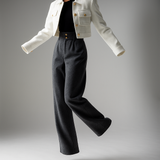 Blair | Women's Wool Blend Wide-Leg Tailored Trousers with Double-Button Waistband