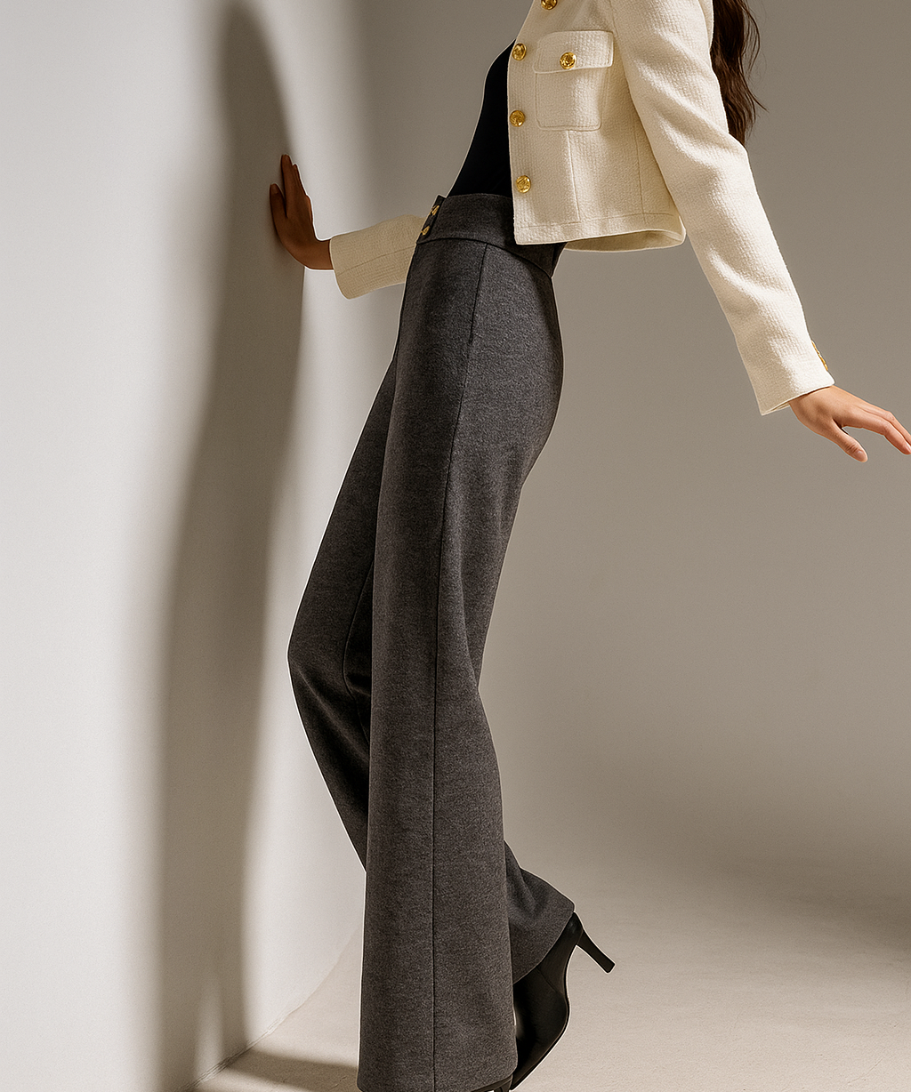 Blair | Women's Wool Blend Wide-Leg Tailored Trousers with Double-Button Waistband