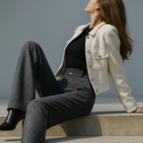 Blair | Women's Wool Blend Wide-Leg Tailored Trousers with Double-Button Waistband