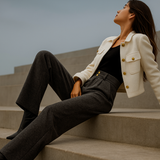Blair | Women's Wool Blend Wide-Leg Tailored Trousers with Double-Button Waistband