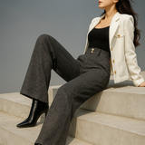 Blair | Women's Wool Blend Wide-Leg Tailored Trousers with Double-Button Waistband