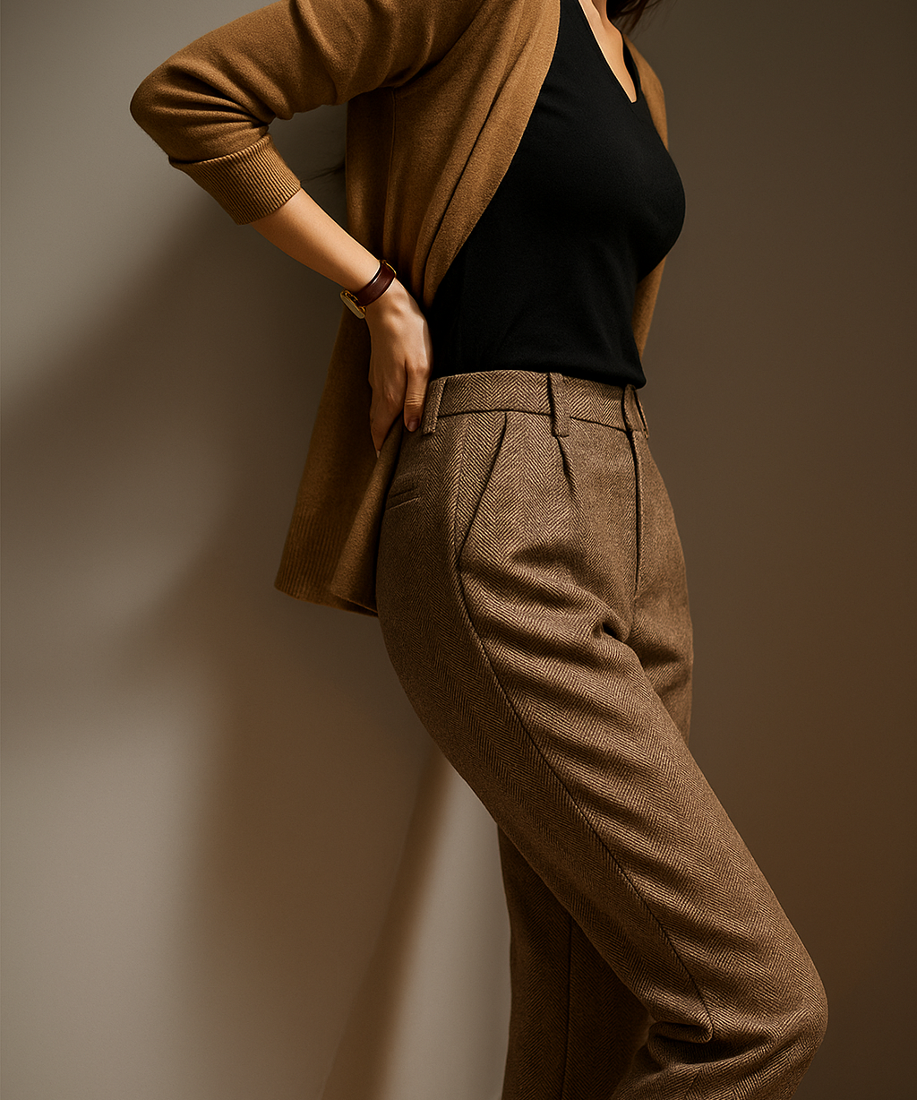 Camille | Women's Wool Blend Tapered Ankle Trousers with High Waist