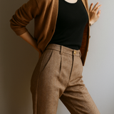 Camille | Women's Wool Blend Tapered Ankle Trousers with High Waist