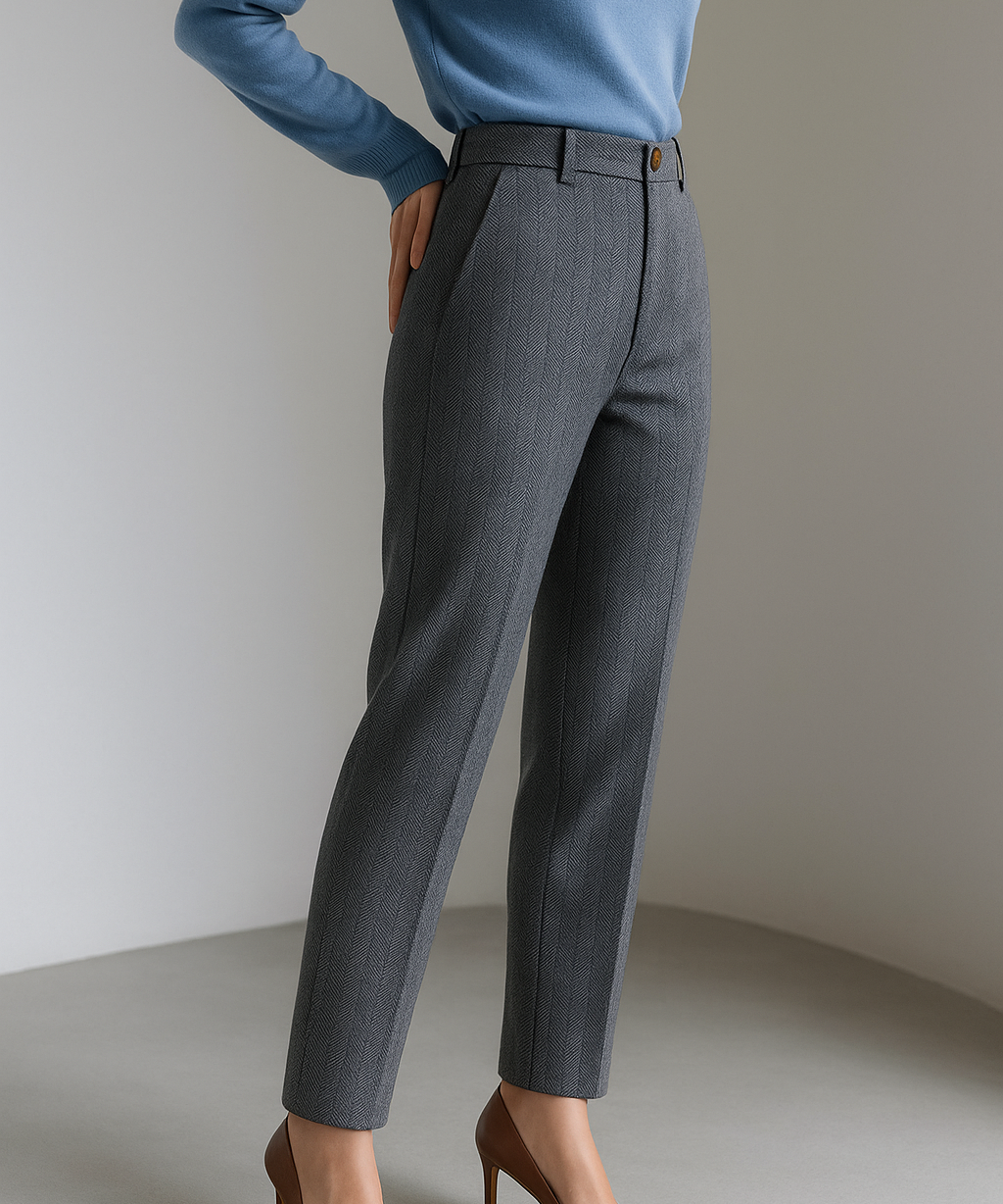 Camille | Women's Wool Blend Tapered Ankle Trousers with High Waist