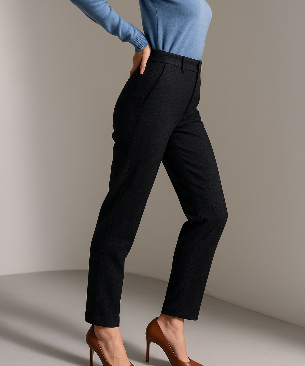 Camille | Women's Wool Blend Tapered Ankle Trousers with High Waist