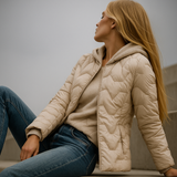 Magdalena | Women's Lightweight Duck Down Jacket with Heart Quilt and Knit Hood