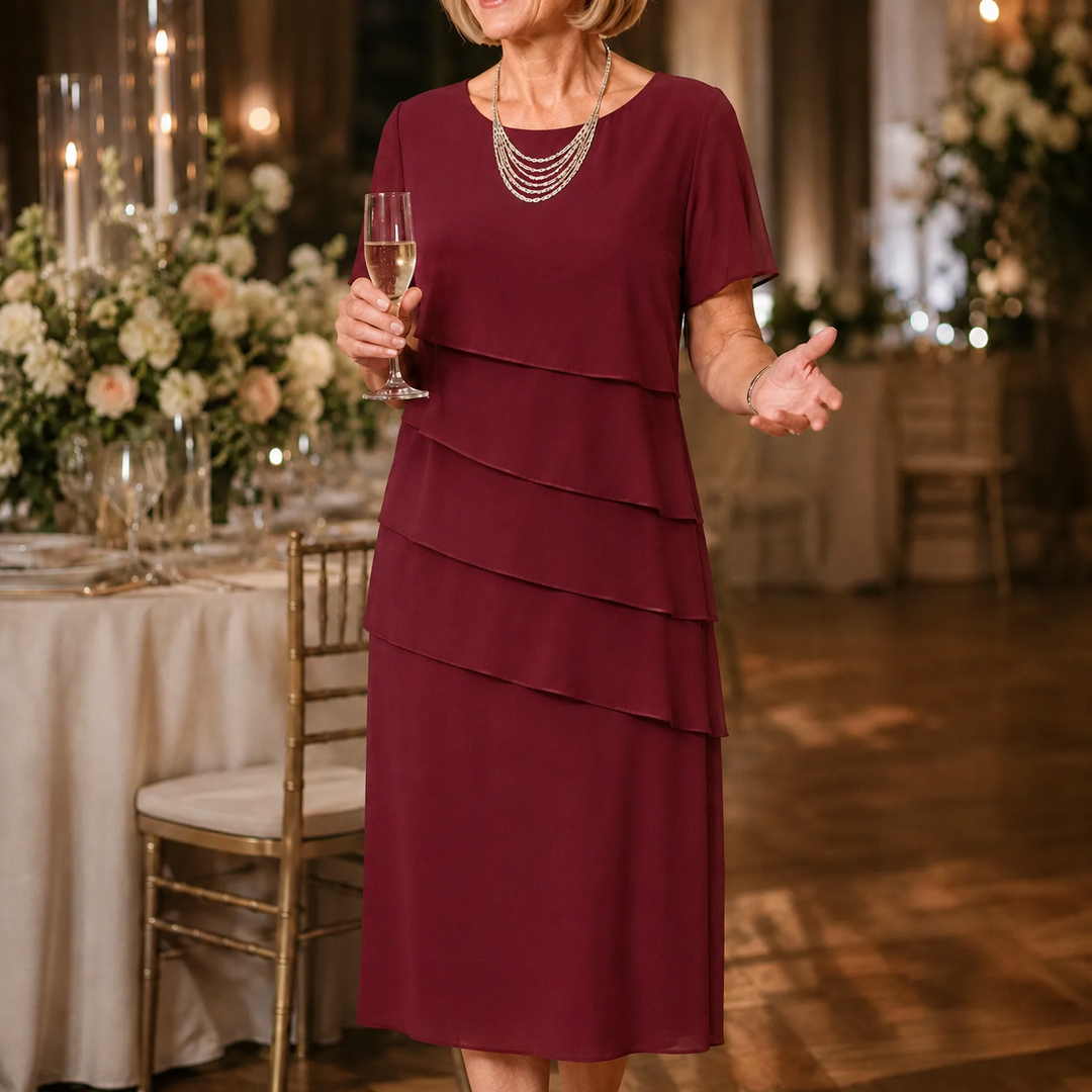 Florenza – Tiered Chiffon-like Midi Dress for Weddings and Events