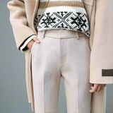 Vivian | Women's Wool Blend Straight Leg Trousers with High Waist