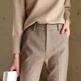 Vivian | Women's Wool Blend Straight Leg Trousers with High Waist