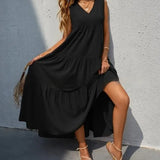 Genevieve | Women's Dress with V-Neck and Tiered Skirt