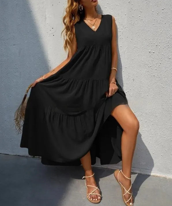 Genevieve | Women's Dress with V-Neck and Tiered Skirt