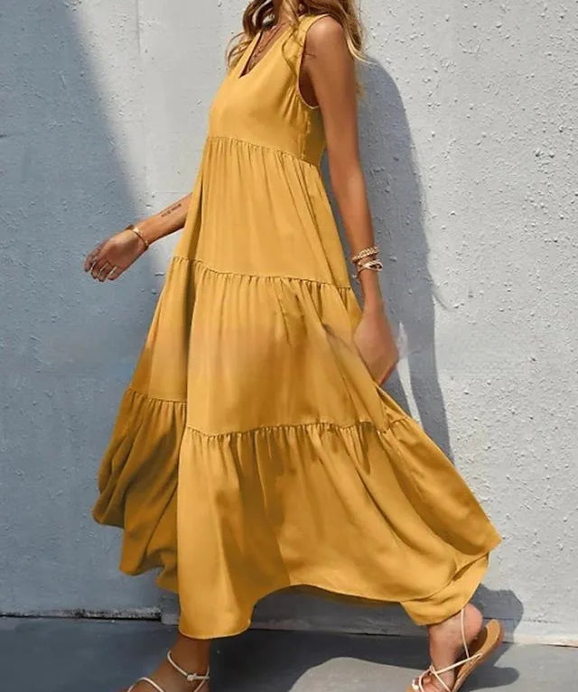 Genevieve | Women's Dress with V-Neck and Tiered Skirt