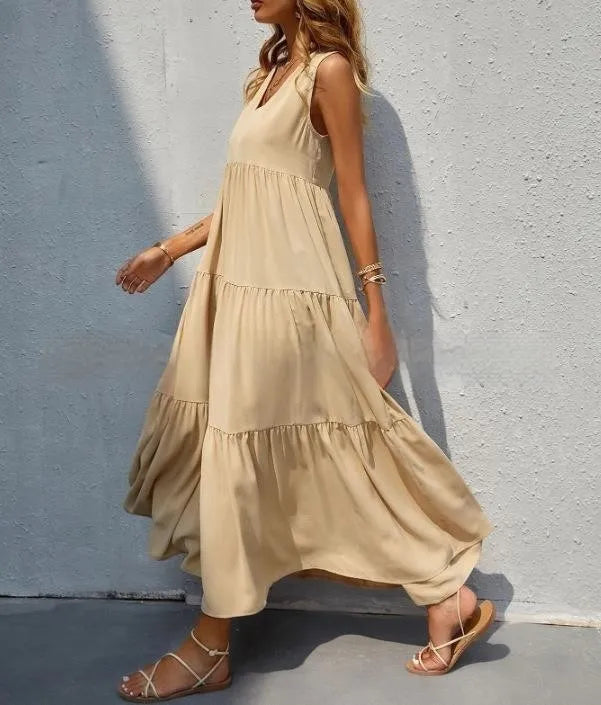 Genevieve | Women's Dress with V-Neck and Tiered Skirt