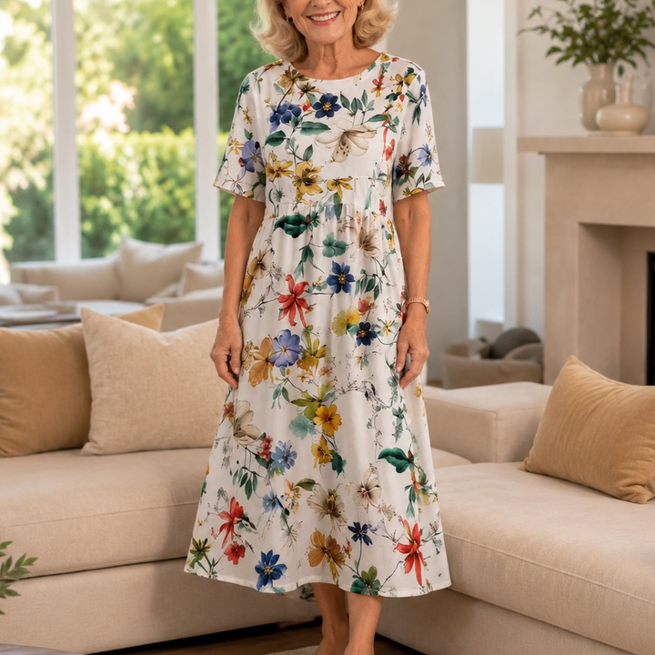 Wearbella – Floral Print Round-Neck Midi Dress