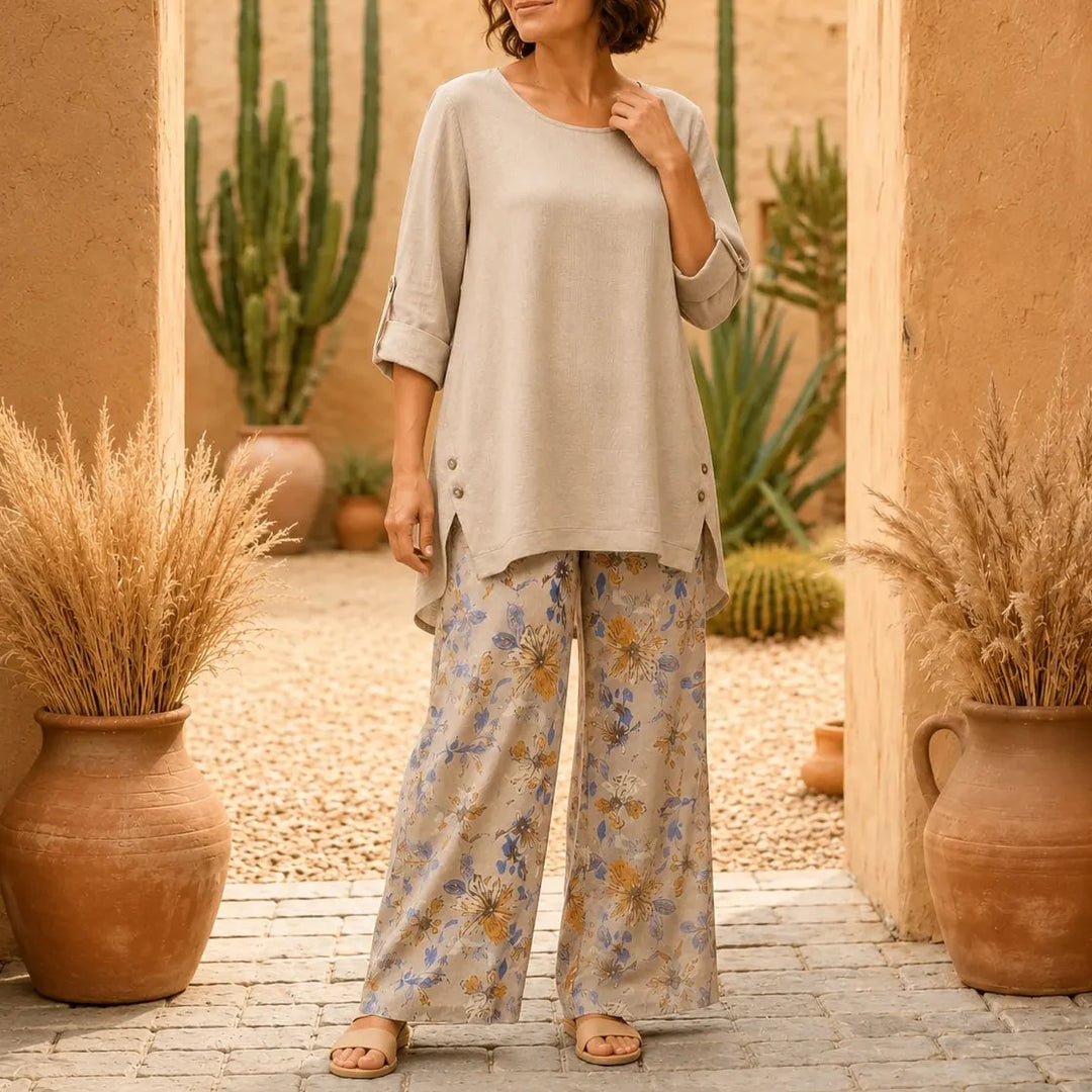 Solvea – Women's Draped High-Low Tunic & Wide-Leg Pants Set
