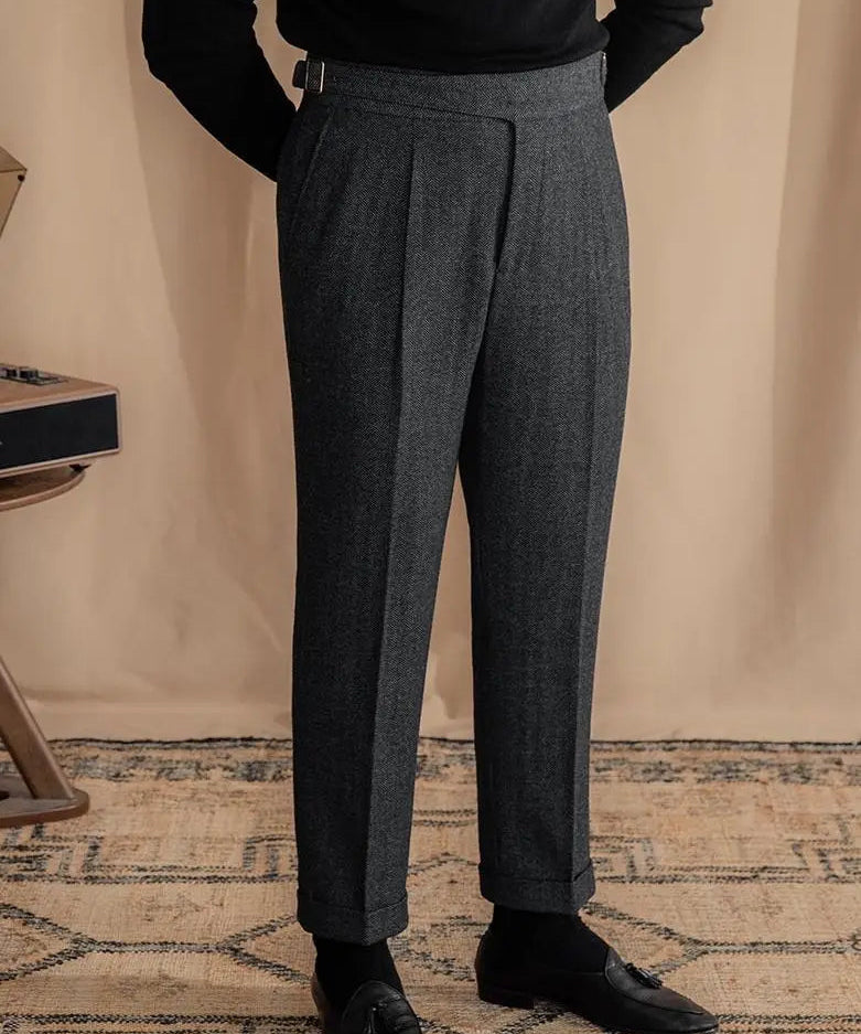 Logan | Men Wool Trousers with Extended Tab Pleats
