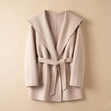 Ellen | Women's Belted Mid-Length Cashmere Blend Coat with Hood