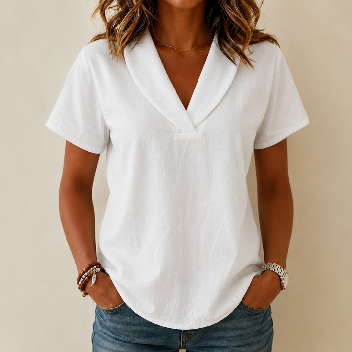 Sevella – Women's textured shawl V-neck summer tee, loose fit