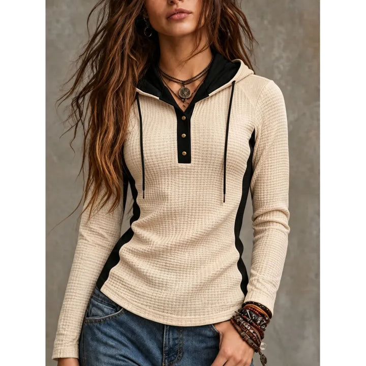 Ribvia | Women's Hoodie with Button Placket and Drawstrings