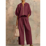 Amelia | Women's Pants Set with Zipper and Drawstring