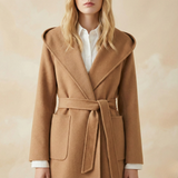 Ellen | Women's Belted Mid-Length Cashmere Blend Coat with Hood