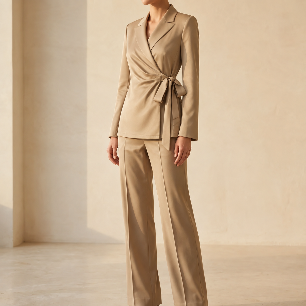 Ellara – Wrap Tie Blazer & Wide Leg Pants Set