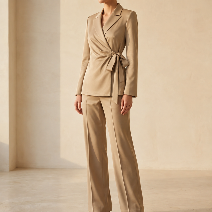 Ellara – Wrap Tie Blazer & Wide Leg Pants Set