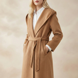 Ellen | Women's Belted Mid-Length Cashmere Blend Coat with Hood