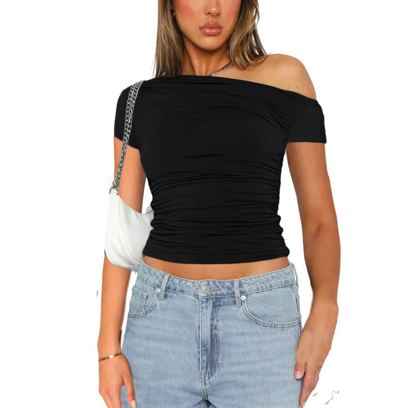 Melanie | Women's Top with Asymmetrical Neckline and Ruching
