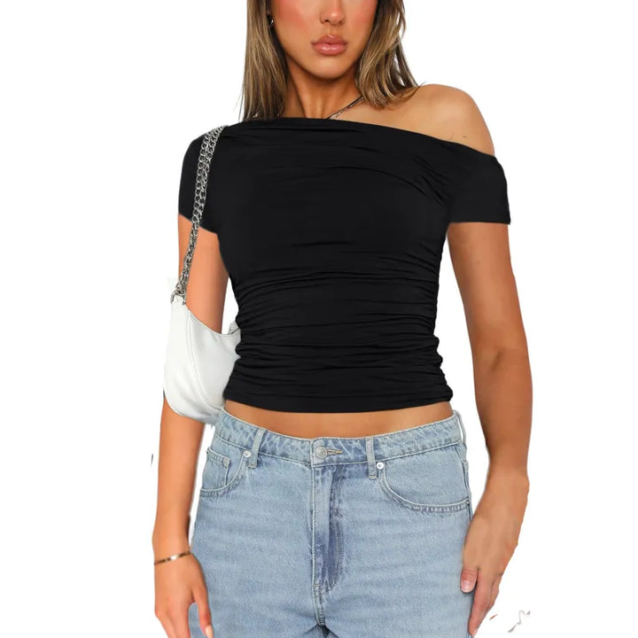 Melanie | Women's Top with Asymmetrical Neckline and Ruching