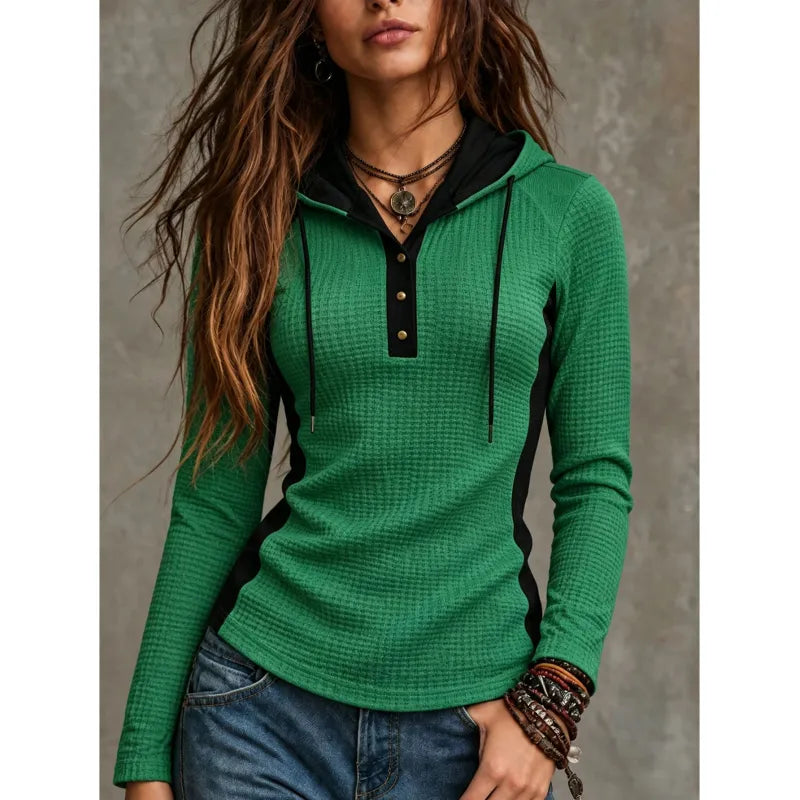 Ribvia | Women's Hoodie with Button Placket and Drawstrings