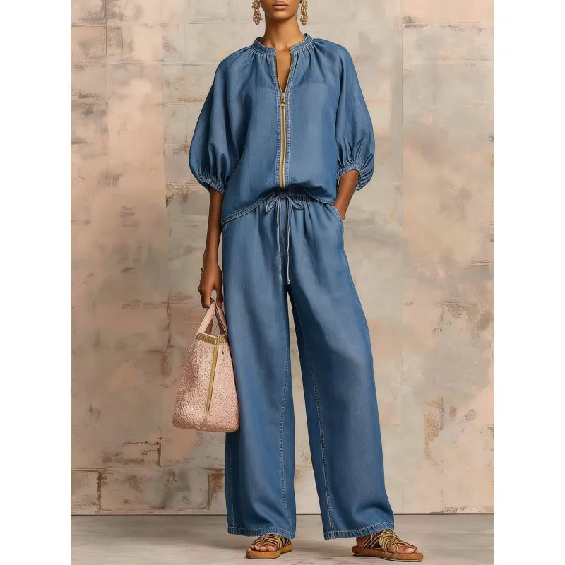 Amelia | Women's Pants Set with Zipper and Drawstring