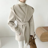 Ellen | Women's Coat with Hood and Tie Belt