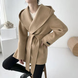 Ellen | Women's Coat with Hood and Tie Belt