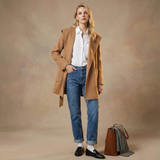 Ellen | Women's Belted Mid-Length Cashmere Blend Coat with Hood