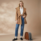 Ellen | Women's Belted Mid-Length Cashmere Blend Coat with Hood