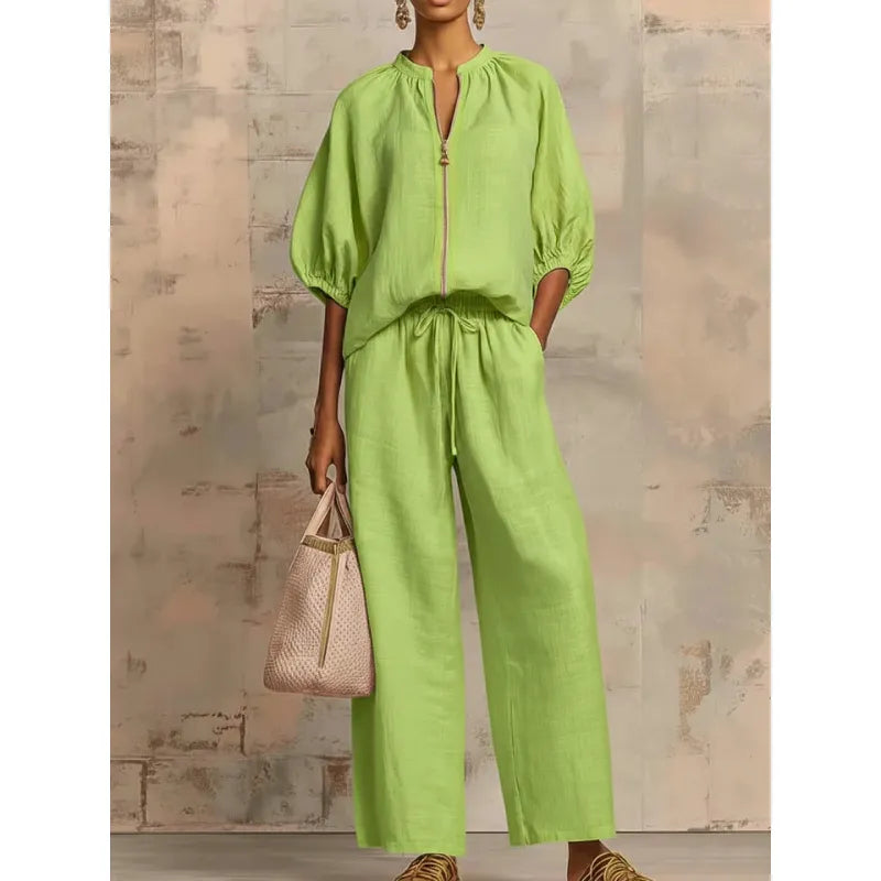Amelia | Women's Pants Set with Zipper and Drawstring