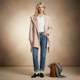 Ellen | Women's Belted Mid-Length Cashmere Blend Coat with Hood