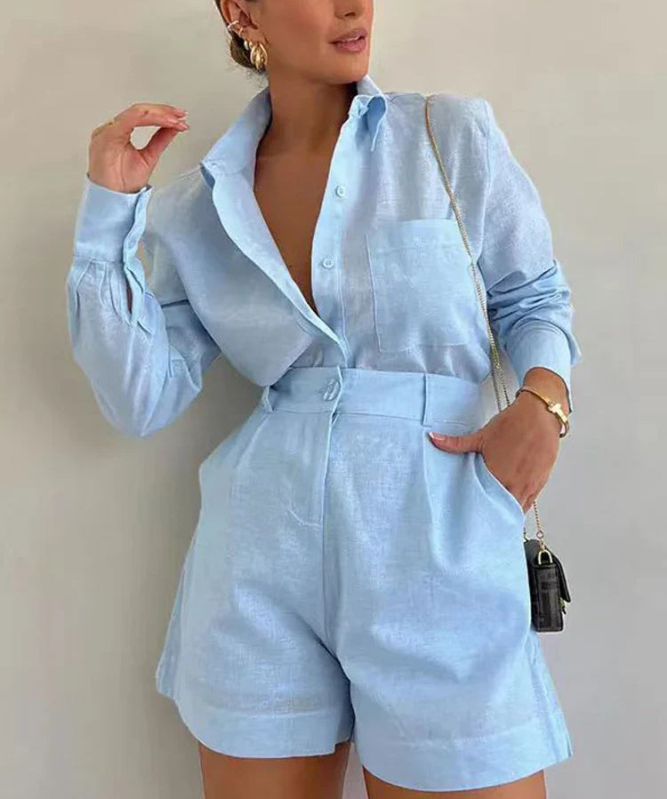 Valerie | Women's Two-Piece Set Shirt Shorts
