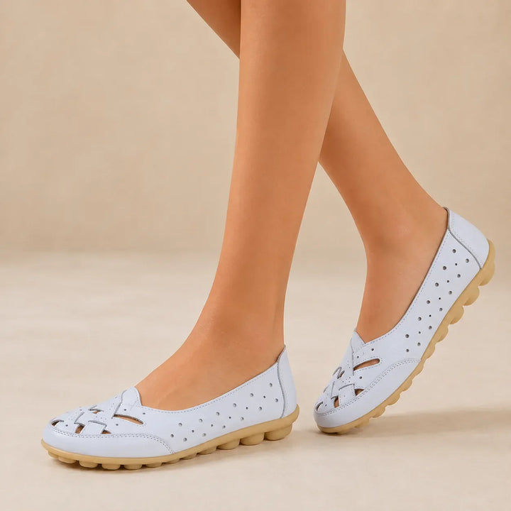 Wearbella – Perforated Woven Low-Cut Flat Loafers
