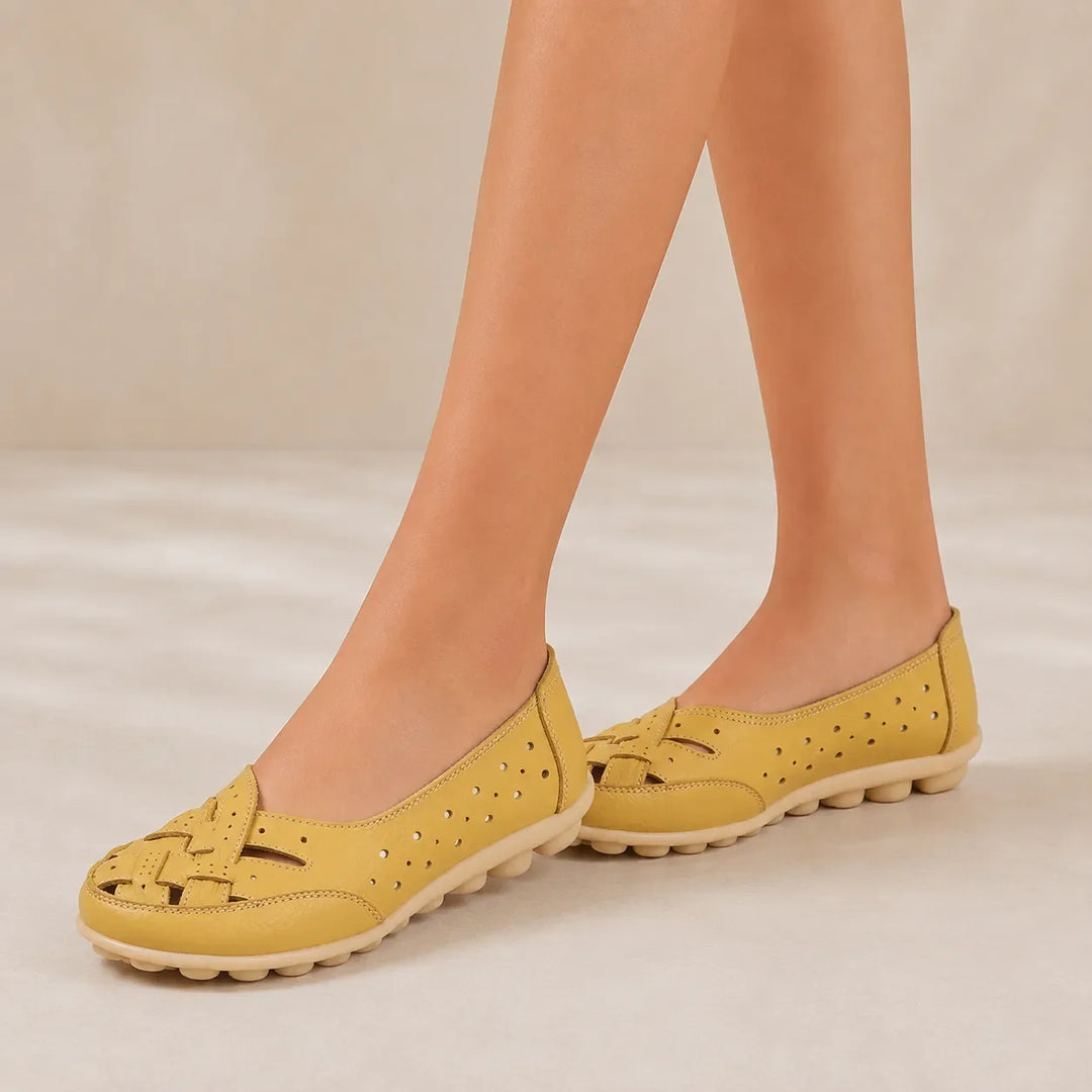 Wearbella – Perforated Woven Low-Cut Flat Loafers