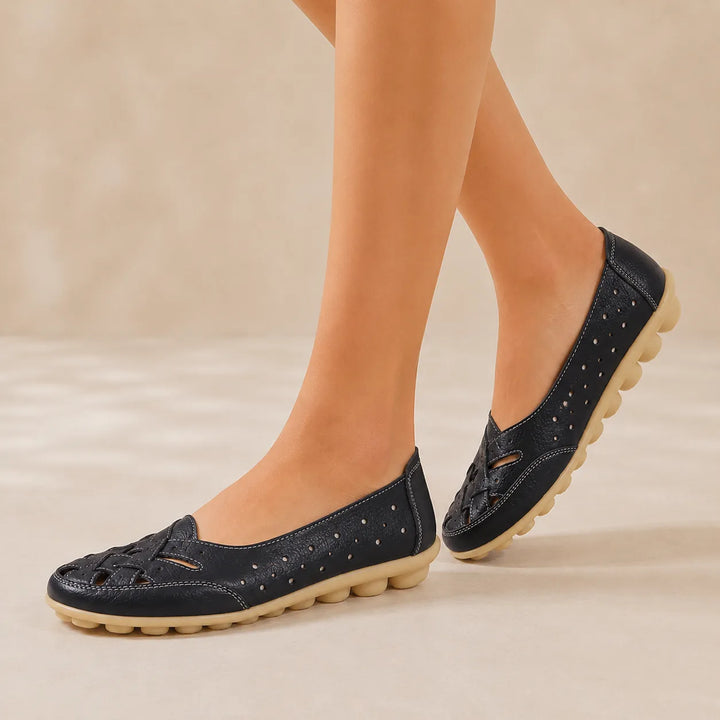 Wearbella – Perforated Woven Low-Cut Flat Loafers