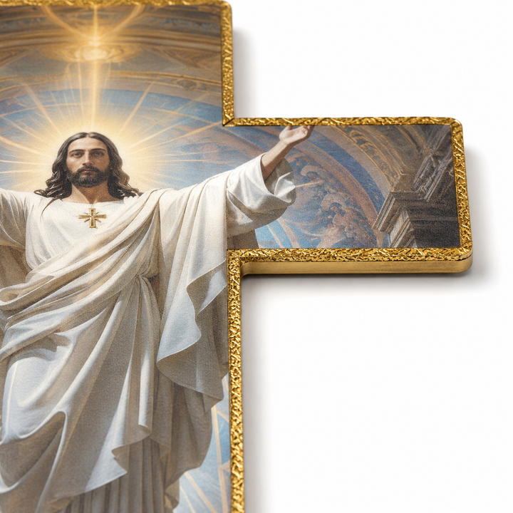 Graceholm – Risen Jesus Wall Cross, Gold Acrylic Christian Home Decor